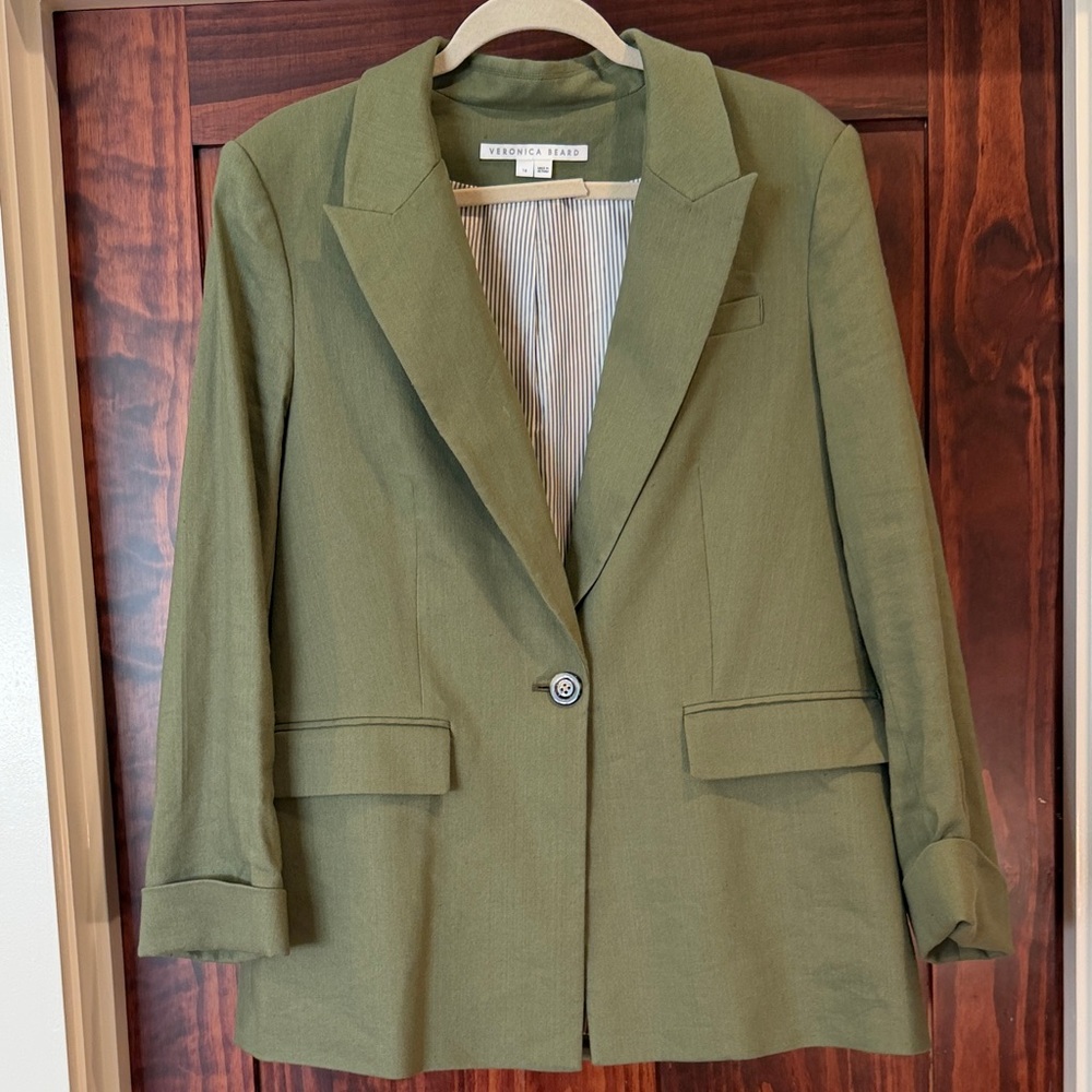 Veronica Beard Olive Green Single-Button Blazer